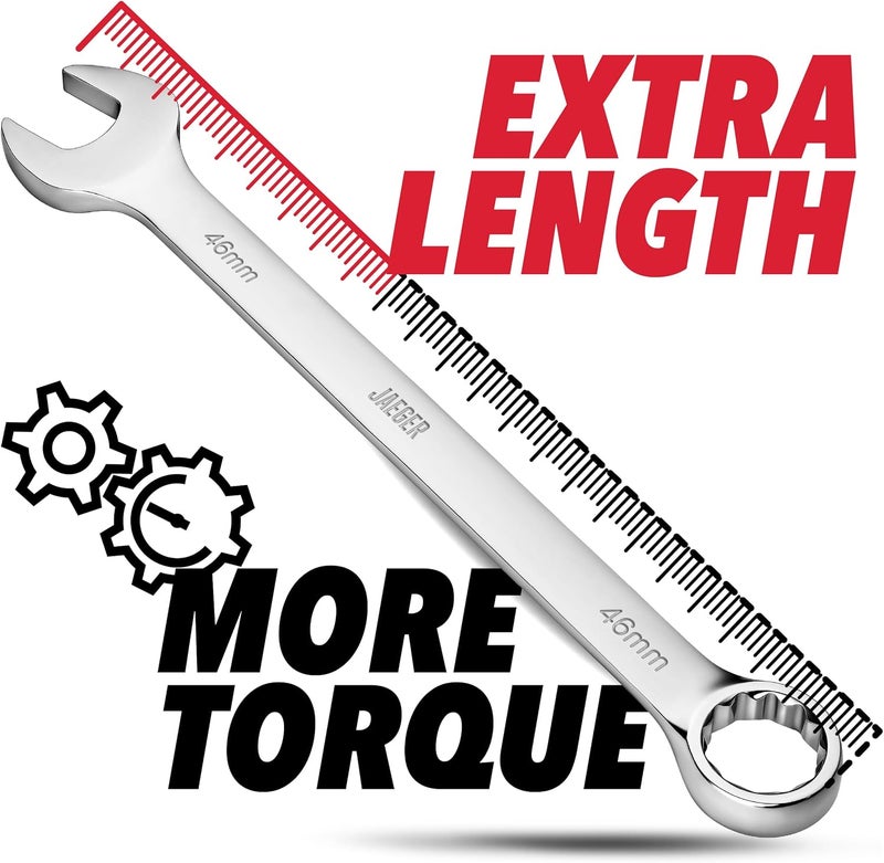 Jaeger 46mm Jumbo Combination Wrench with 15° Offset Box End – Heavy-Duty Metric Wrench with 12-Point Box End, High-Strength Steel, Automotive, Construction, and Mechanical Applications - Image 3